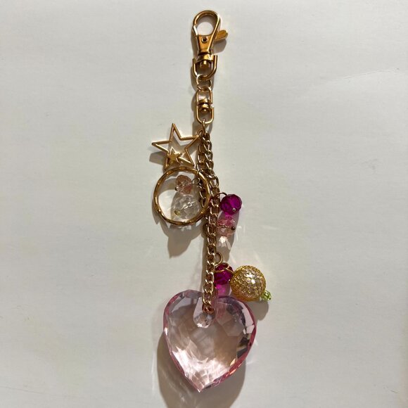Accessories - Metal Chain Bag Charm Keychain with Crystal Hearts and Stars